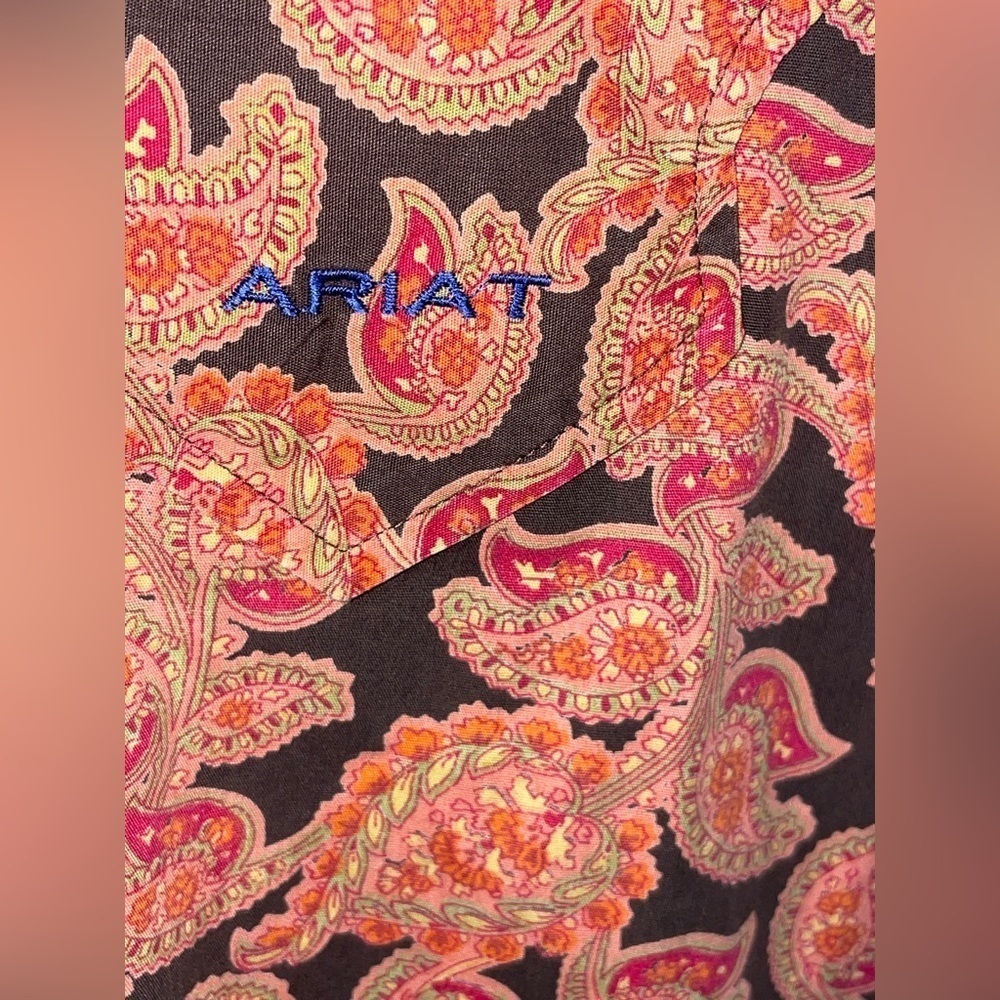 Ariat Shirt Men Multicolor Paisley Western Button Down Long Sleeve Rodeo Sz LT - Picture 3 of 11